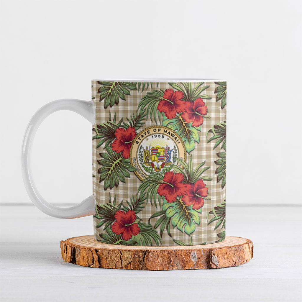 Vintage Hawaii Hibiscus Palaka Ceramic Mug Khaki Color