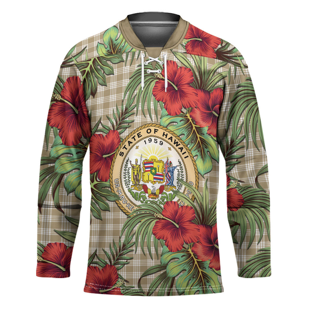 Vintage Hawaii Hibiscus Palaka Hockey Jersey Khaki Color