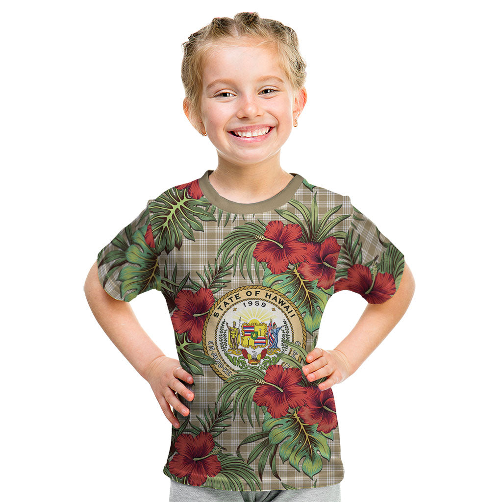 Vintage Hawaii Hibiscus Palaka Kid T Shirt Khaki Color