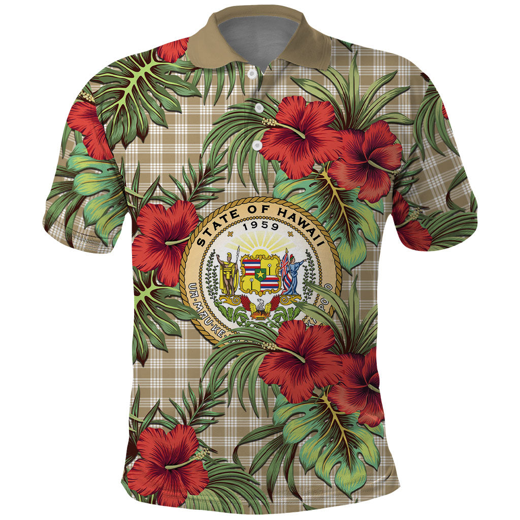 Vintage Hawaii Hibiscus Palaka Polo Shirt Khaki Color