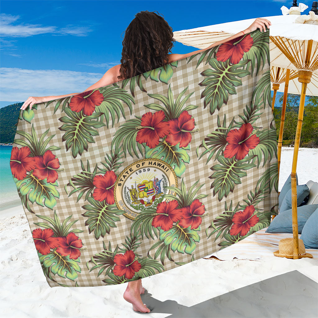 Vintage Hawaii Hibiscus Palaka Sarong Khaki Color LT19 One Size 44 x 66 inches Khaki - Polynesian Pride