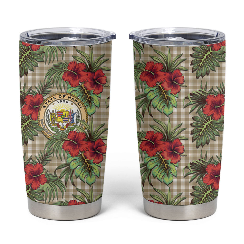 Vintage Hawaii Hibiscus Palaka Tumbler Cup Khaki Color