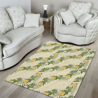 Hawaiian Pikake Maile Lei Area Rug Tiare Hibiscus Kalo Palapalai Leaf Beige
