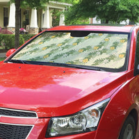 Hawaiian Pikake Maile Lei Auto Sun Shade Tiare Hibiscus Kalo Palapalai Leaf Beige