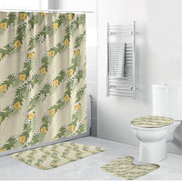 Hawaiian Pikake Maile Lei Bathroom Set Tiare Hibiscus Kalo Palapalai Leaf Beige