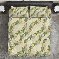 Hawaiian Pikake Maile Lei Bedding Set Tiare Hibiscus Kalo Palapalai Leaf Beige