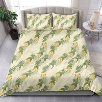 Hawaiian Pikake Maile Lei Bedding Set Tiare Hibiscus Kalo Palapalai Leaf Beige