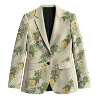 Hawaiian Pikake Maile Lei Blazer Tiare Hibiscus Kalo Palapalai Leaf Beige