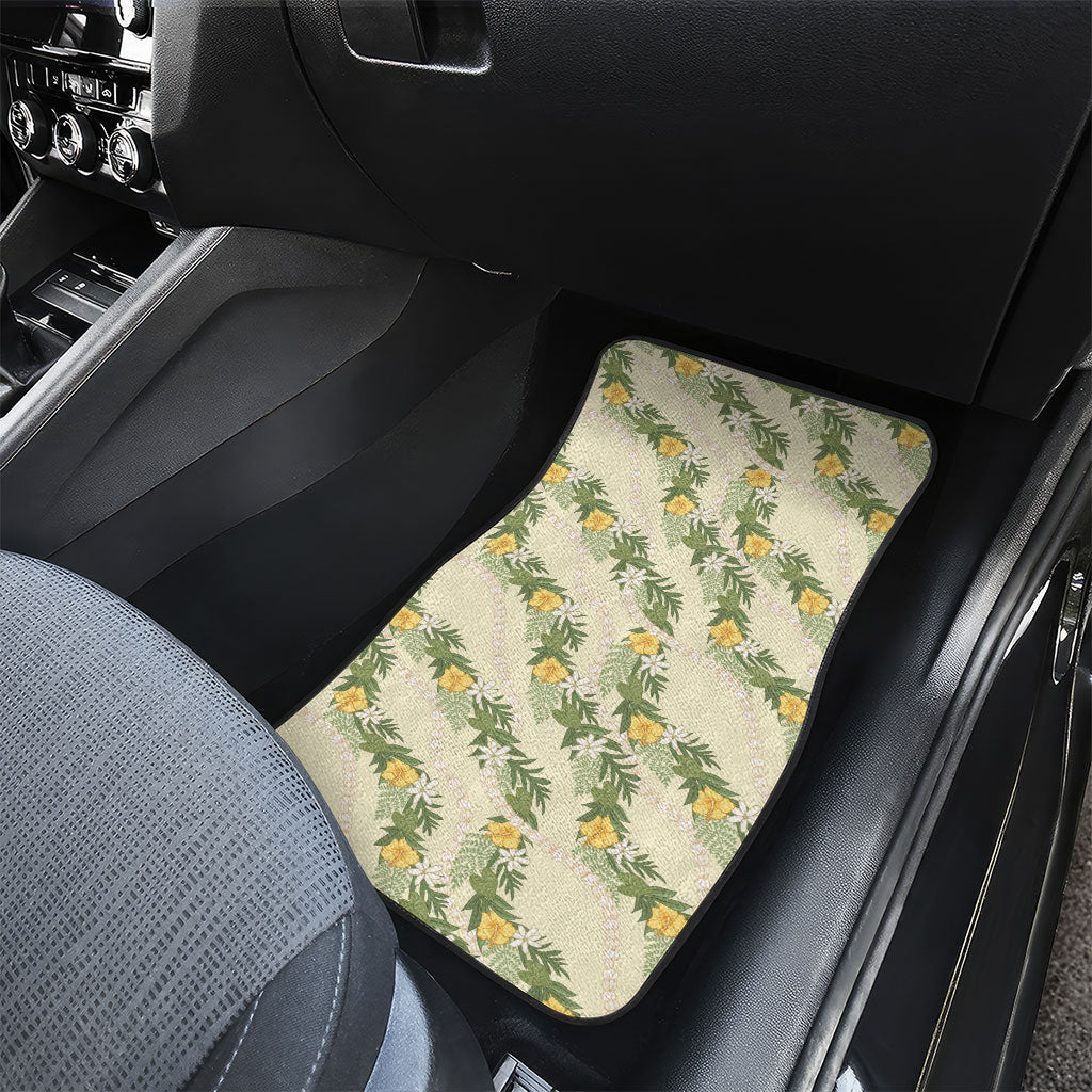 Hawaiian Pikake Maile Lei Car Mats Tiare Hibiscus Kalo Palapalai Leaf Beige