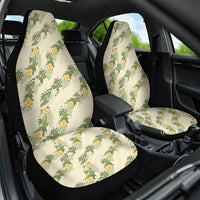 Hawaiian Pikake Maile Lei Car Seat Cover Tiare Hibiscus Kalo Palapalai Leaf Beige