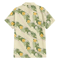 Hawaiian Pikake Maile Lei Family Matching Mermaid Dress and Hawaiian Shirt Tiare Hibiscus Kalo Palapalai Leaf Beige LT19 - Polynesian Pride