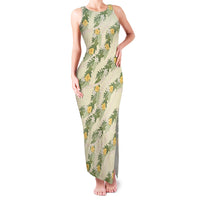 Hawaiian Pikake Maile Lei Family Matching Tank Maxi Dress and Hawaiian Shirt Tiare Hibiscus Kalo Palapalai Leaf Beige LT19 Mom's Dress Beige - Polynesian Pride