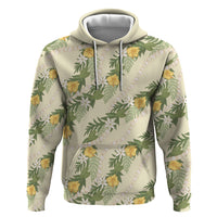 Hawaiian Pikake Maile Lei Hoodie Tiare Hibiscus Kalo Palapalai Leaf Beige