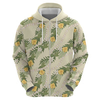Hawaiian Pikake Maile Lei Hoodie Tiare Hibiscus Kalo Palapalai Leaf Beige