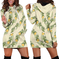 Hawaiian Pikake Maile Lei Hoodie Dress Tiare Hibiscus Kalo Palapalai Leaf Beige LT19 - Polynesian Pride