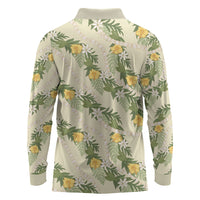 Hawaiian Pikake Maile Lei Long Sleeve Polo Shirt Tiare Hibiscus Kalo Palapalai Leaf Beige LT19 - Polynesian Pride