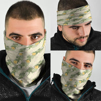 Hawaiian Pikake Maile Lei Neck Gaiter Tiare Hibiscus Kalo Palapalai Leaf Beige