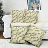 Hawaiian Pikake Maile Lei Pillow Cover Tiare Hibiscus Kalo Palapalai Leaf Beige