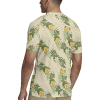 Hawaiian Pikake Maile Lei Rugby Jersey Tiare Hibiscus Kalo Palapalai Leaf Beige