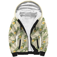 Hawaiian Pikake Maile Lei Sherpa Hoodie Tiare Hibiscus Kalo Palapalai Leaf Beige