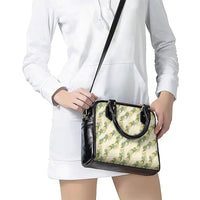 Hawaiian Pikake Maile Lei Shoulder Handbag Tiare Hibiscus Kalo Palapalai Leaf Beige