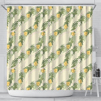 Hawaiian Pikake Maile Lei Shower Curtain Tiare Hibiscus Kalo Palapalai Leaf Beige