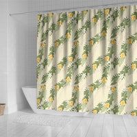 Hawaiian Pikake Maile Lei Shower Curtain Tiare Hibiscus Kalo Palapalai Leaf Beige