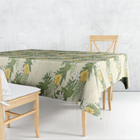 Hawaiian Pikake Maile Lei Tablecloth Tiare Hibiscus Kalo Palapalai Leaf Beige