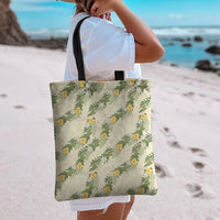 Hawaiian Pikake Maile Lei Tote Bag Tiare Hibiscus Kalo Palapalai Leaf Beige