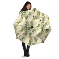 Hawaiian Pikake Maile Lei Umbrella Tiare Hibiscus Kalo Palapalai Leaf Beige