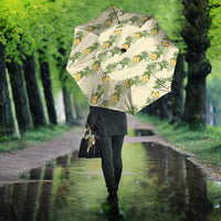 Hawaiian Pikake Maile Lei Umbrella Tiare Hibiscus Kalo Palapalai Leaf Beige