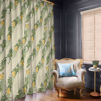 Hawaiian Pikake Maile Lei Window Curtain Tiare Hibiscus Kalo Palapalai Leaf Beige