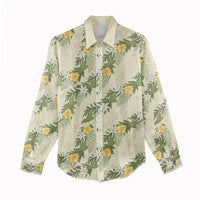 Hawaiian Pikake Maile Lei Women Casual Shirt Tiare Hibiscus Kalo Palapalai Leaf Beige LT19 - Polynesian Pride