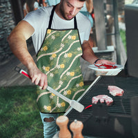 Hawaiian Pikake Maile Lei Apron Tiare Hibiscus Kalo Palapalai Leaf Green