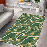 Hawaiian Pikake Maile Lei Area Rug Tiare Hibiscus Kalo Palapalai Leaf Green