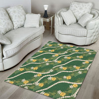 Hawaiian Pikake Maile Lei Area Rug Tiare Hibiscus Kalo Palapalai Leaf Green