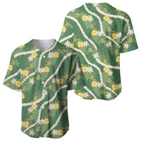 Hawaiian Pikake Maile Lei Baseball Jersey Tiare Hibiscus Kalo Palapalai Leaf Green