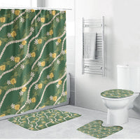 Hawaiian Pikake Maile Lei Bathroom Set Tiare Hibiscus Kalo Palapalai Leaf Green