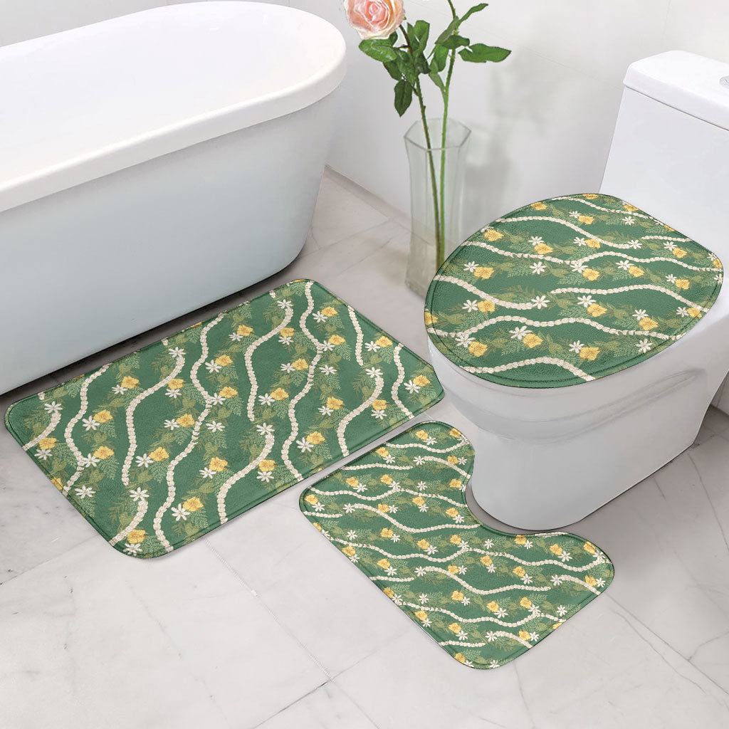 Hawaiian Pikake Maile Lei Bathroom Set Tiare Hibiscus Kalo Palapalai Leaf Green