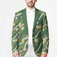 Hawaiian Pikake Maile Lei Blazer Tiare Hibiscus Kalo Palapalai Leaf Green