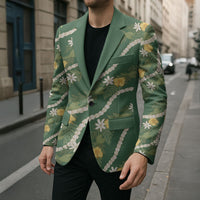Hawaiian Pikake Maile Lei Blazer Tiare Hibiscus Kalo Palapalai Leaf Green