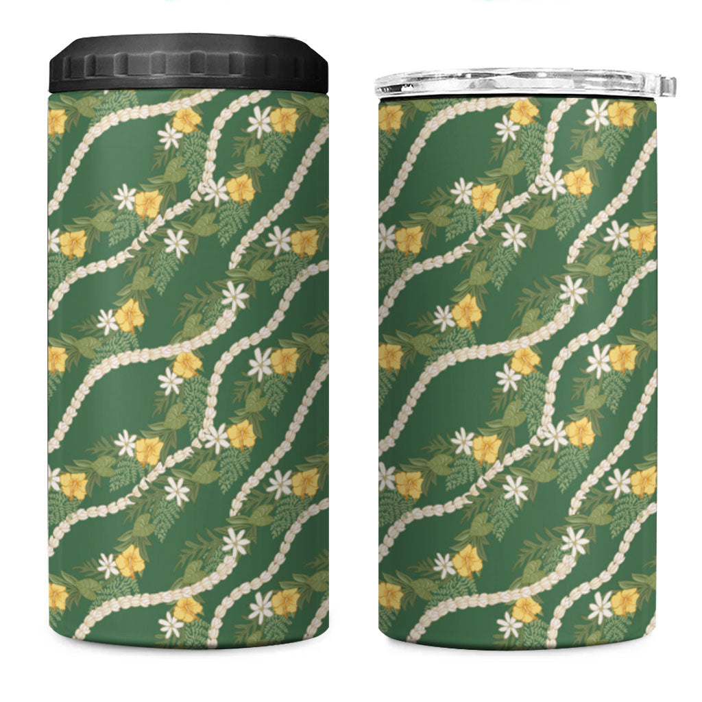 Hawaiian Pikake Maile Lei 4 in 1 Can Cooler Tumbler Tiare Hibiscus Kalo Palapalai Leaf Green LT19 One Size: 16 oz Green - Polynesian Pride