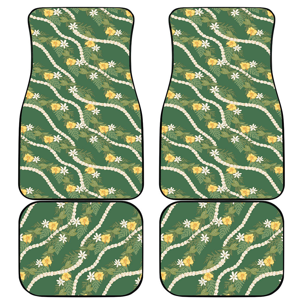 Hawaiian Pikake Maile Lei Car Mats Tiare Hibiscus Kalo Palapalai Leaf Green