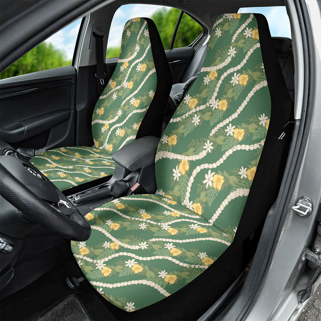 Hawaiian Pikake Maile Lei Car Seat Cover Tiare Hibiscus Kalo Palapalai Leaf Green