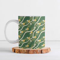 Hawaiian Pikake Maile Lei Ceramic Mug Tiare Hibiscus Kalo Palapalai Leaf Green