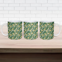 Hawaiian Pikake Maile Lei Ceramic Mug Tiare Hibiscus Kalo Palapalai Leaf Green