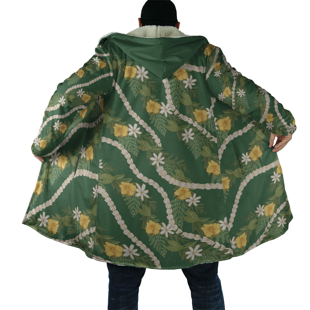Hawaiian Pikake Maile Lei Cloak Tiare Hibiscus Kalo Palapalai Leaf Green