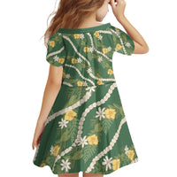 Hawaiian Pikake Maile Lei Family Matching Summer Maxi Dress and Hawaiian Shirt Tiare Hibiscus Kalo Palapalai Leaf Green LT19 - Polynesian Pride