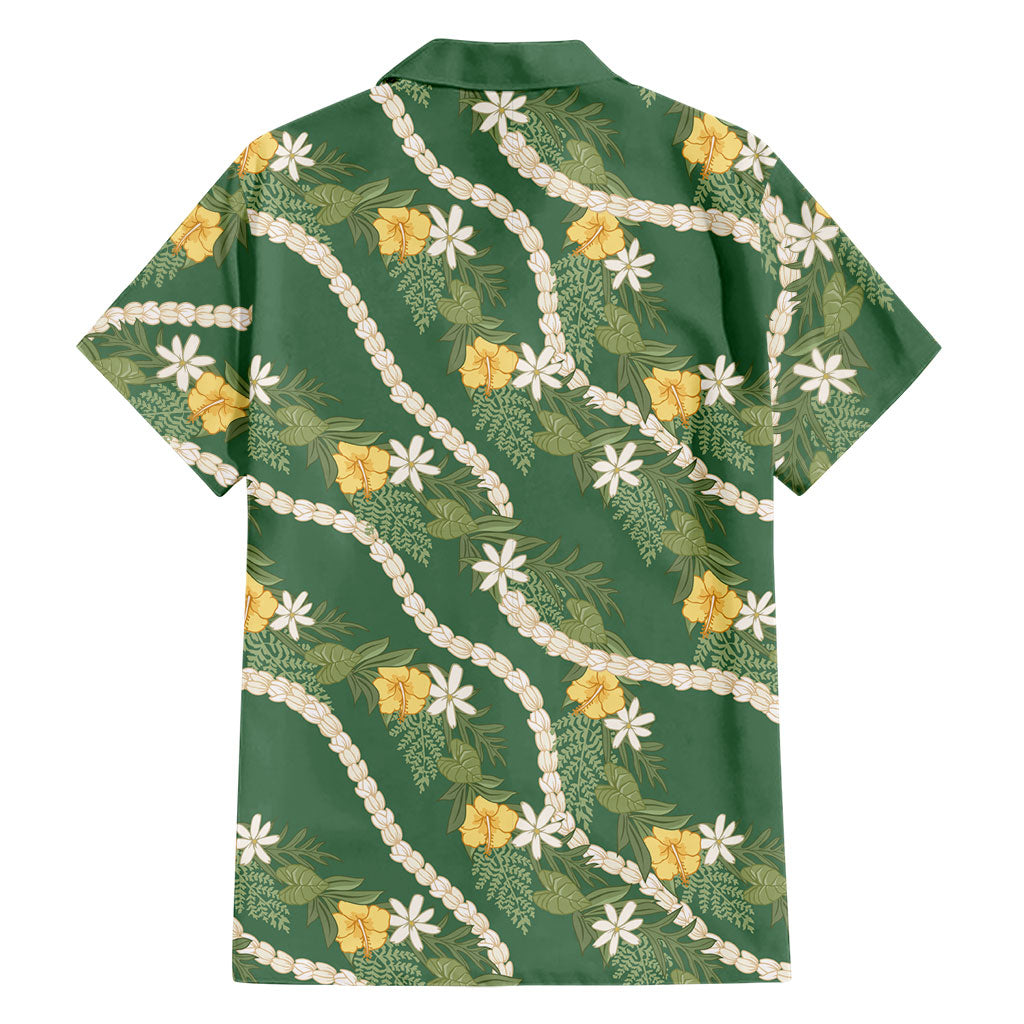 Hawaiian Pikake Maile Lei Family Matching Summer Maxi Dress and Hawaiian Shirt Tiare Hibiscus Kalo Palapalai Leaf Green LT19 - Polynesian Pride