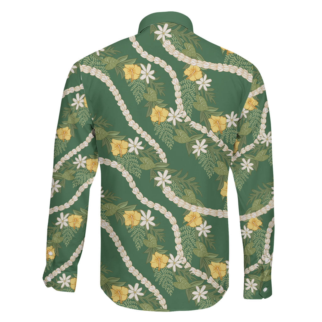 Hawaiian Pikake Maile Lei Family Matching Summer Maxi Dress and Hawaiian Shirt Tiare Hibiscus Kalo Palapalai Leaf Green LT19 - Polynesian Pride